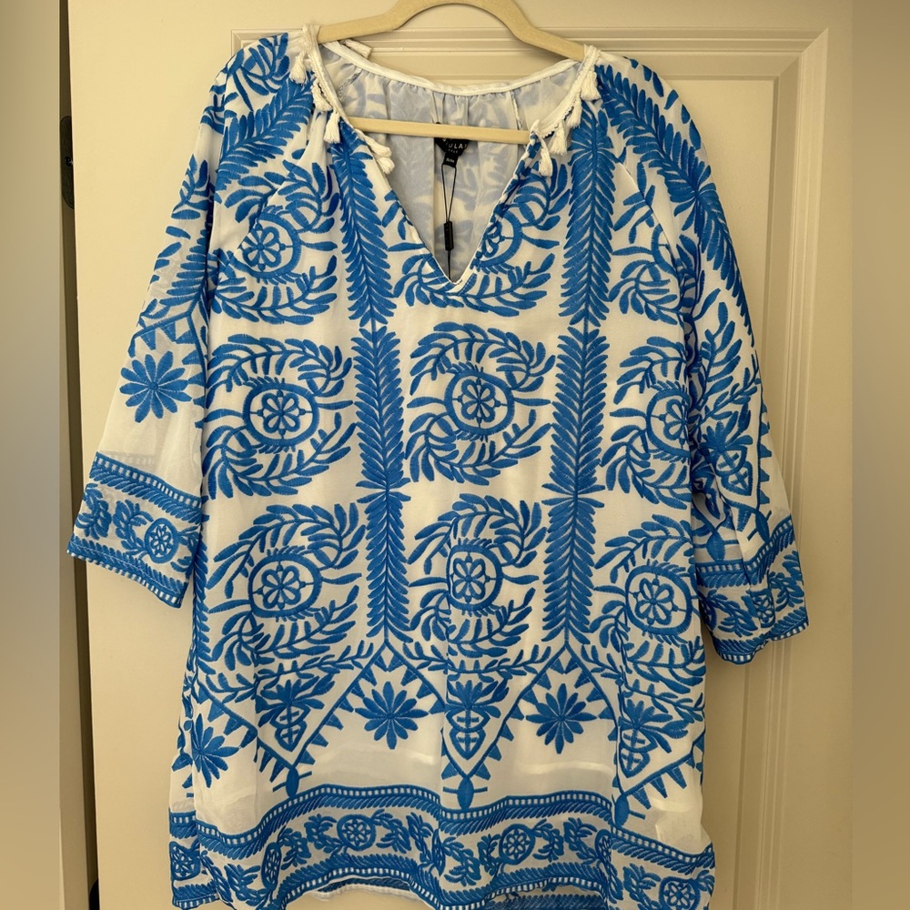 Beulah Blue and White Embroidered Cover Up- Size S/M